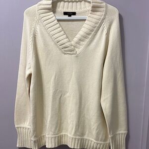 Vintage Cotton Ginny Cream Chunky Ribbed V Neck Knit Sweater | Cottagecore Boho